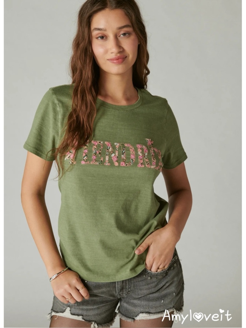 Lucky Brand Hendrix Floral Classic Crew Band Tee Shirt #24